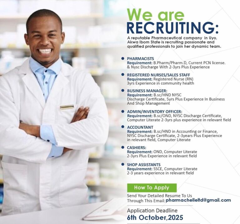 Jobs in a Pharmaceutical Company in Uyo